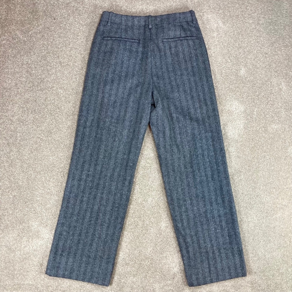 Banana Republic Wool Silk Straight Leg Pants Women Sz 8 Grey Herringbone Career - Picture 3 of 12